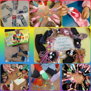 Attività realizzate dai bambini della scuola dell'infanzia per la "Giornata dei calzini spaiati".