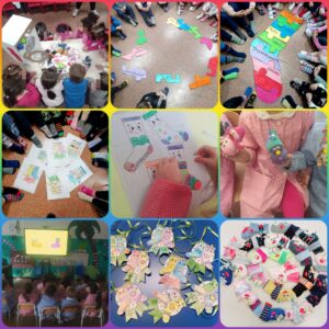 Attività realizzate dai bambini della scuola dell'infanzia per la "Giornata dei calzini spaiati".