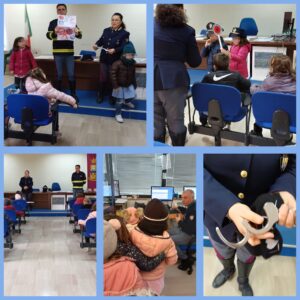 Incontro dei bambini della scuola dell'infanzia con gli agenti della Polizia Stradale.