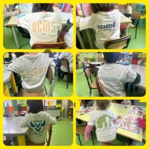 Magliette donate dagli sponsor alla scuola dell'infanzia.