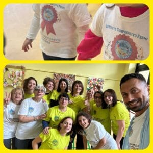 Magliette donate dagli sponsor alla scuola dell'infanzia.