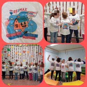 Magliette donate dagli sponsor alla scuola dell'infanzia.