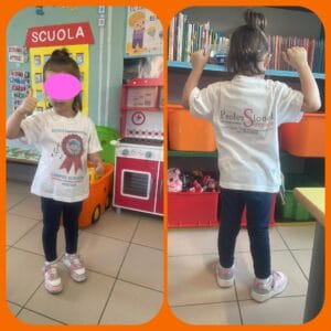 Magliette donate dagli sponsor alla scuola dell'infanzia.