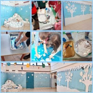 Laboratorio sull'inverno dei bambini della scuola dell'infanzia.
