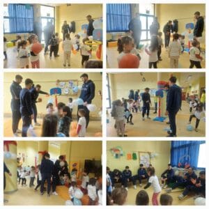Incontro con la squadra di basket Virtus dei bambini della scuola dell'infanzia.