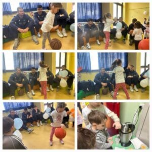 Incontro con la squadra di basket Virtus dei bambini della scuola dell'infanzia.